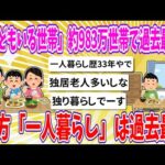 【2chまとめ】「子どもいる世帯」約983万世帯で過去最少 一方「一人暮らし」は過去最多【ゆっくり】